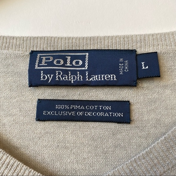 Polo Ralph Lauren Men's Pima Cotton V-Neck Gray Pullover Sweater Size Large - Picture 5 of 8